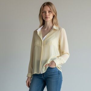 Bebe 100% Mulberry Silk Yellow Button Front Blouse Size XXS NWT